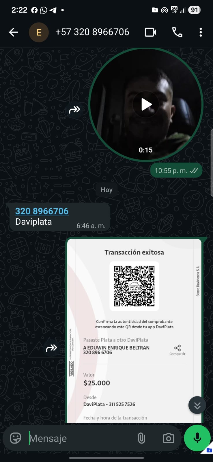 Comprobante de pago vía Nequi