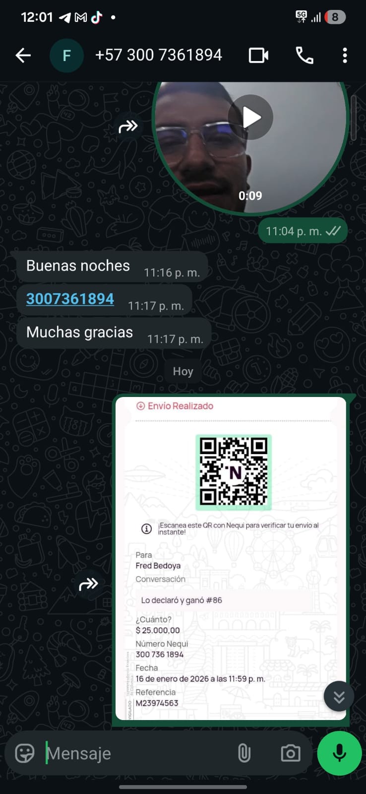 Comprobante de pago vía Nequi