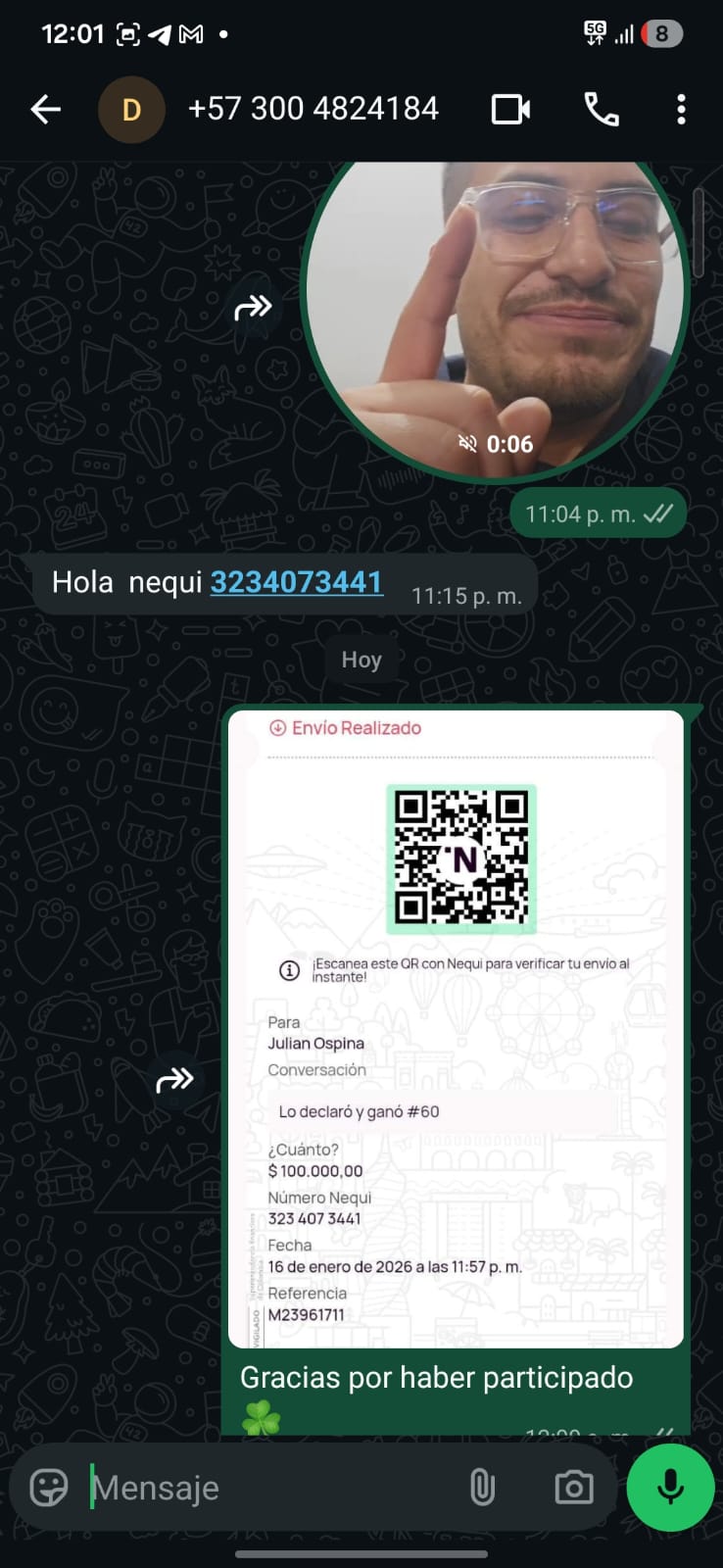 Comprobante de pago vía DaviPlata
